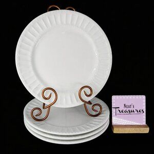 Gibson REGALIA White Embossed Dots & Line Ceramic Oven Safe Dinner  Plates Set 4
